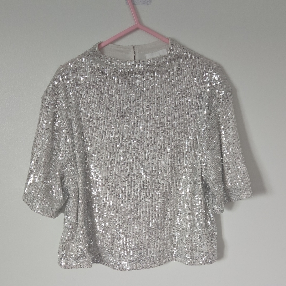 Light Beige Sequin Women's Top